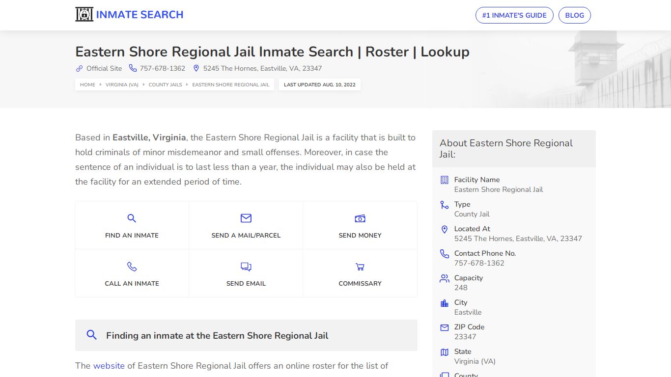 Eastern Shore Regional Jail Inmate Search | Roster | Lookup